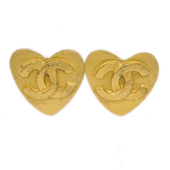Chanel Heart Earrings Clip-On Gold 95P 141023 - Picture 1 of 4